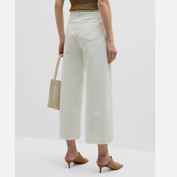 Paige Harper High Waist Wide Flared Leg Ankle Vintage Distressed White Jeans 32W - Picture 7 of 16